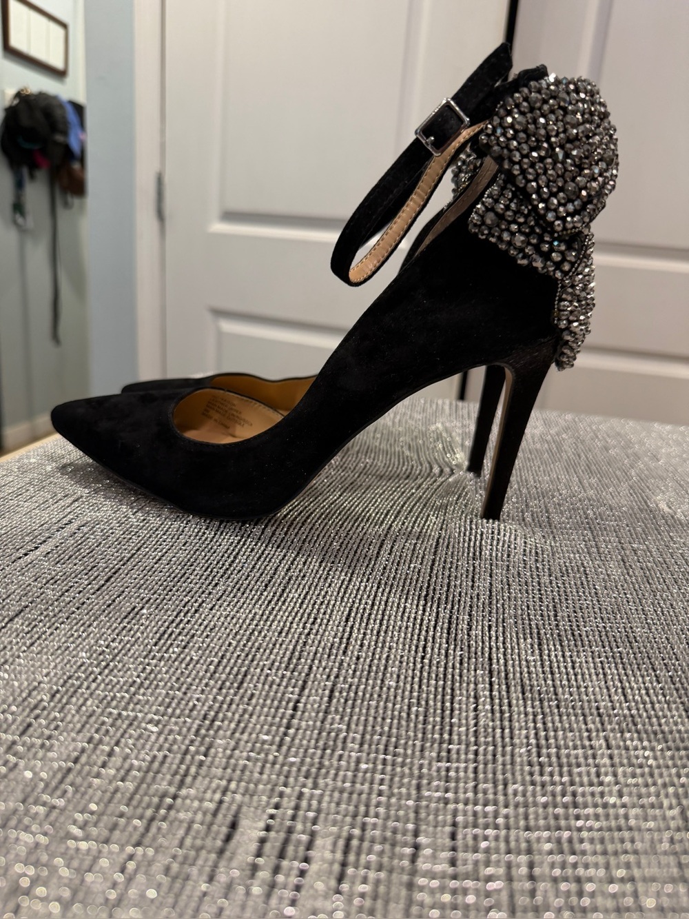 INC International Concepts Black Embellished Crystal Bow Stiletto Heels